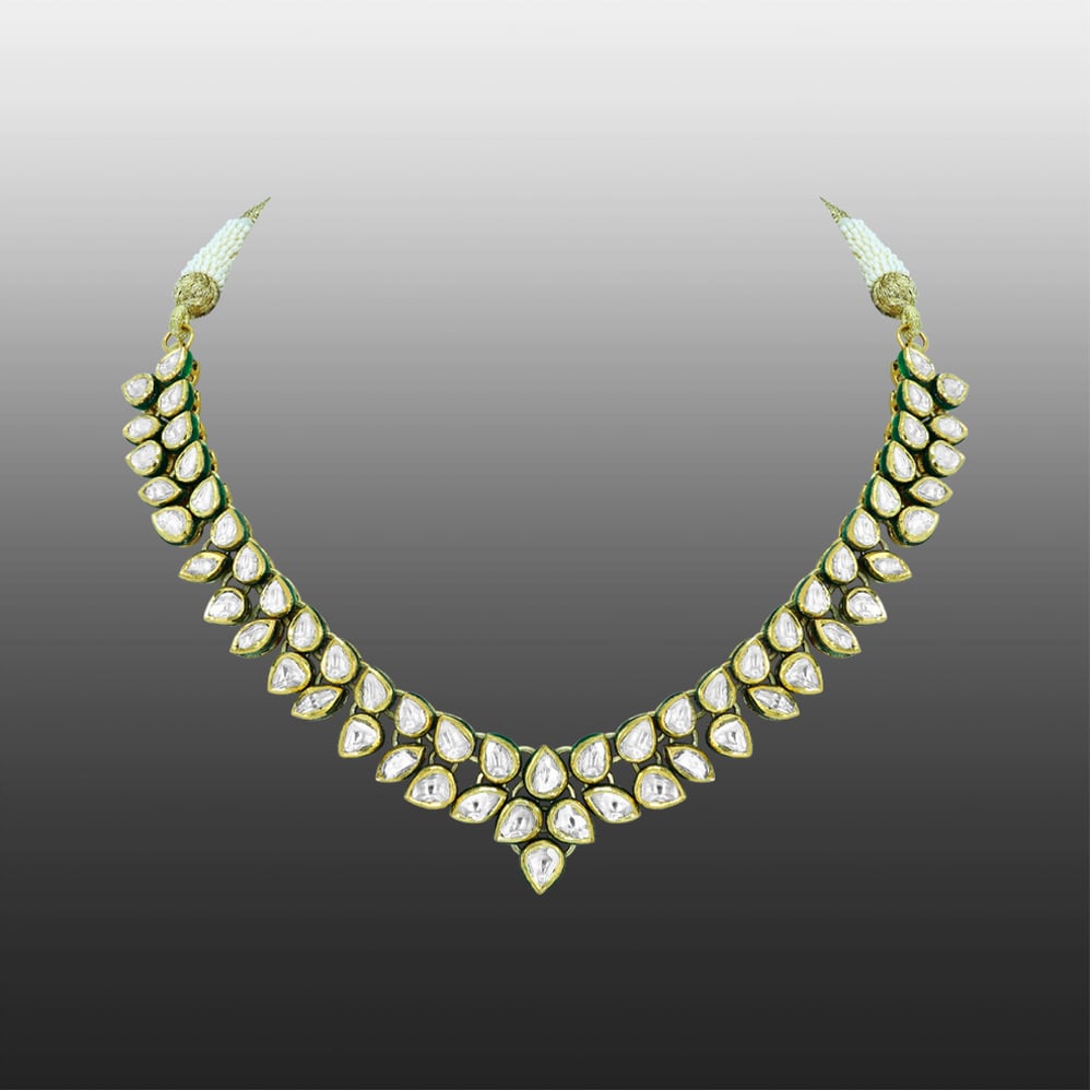 Polki Diamond Necklace with Soft Green Enamel